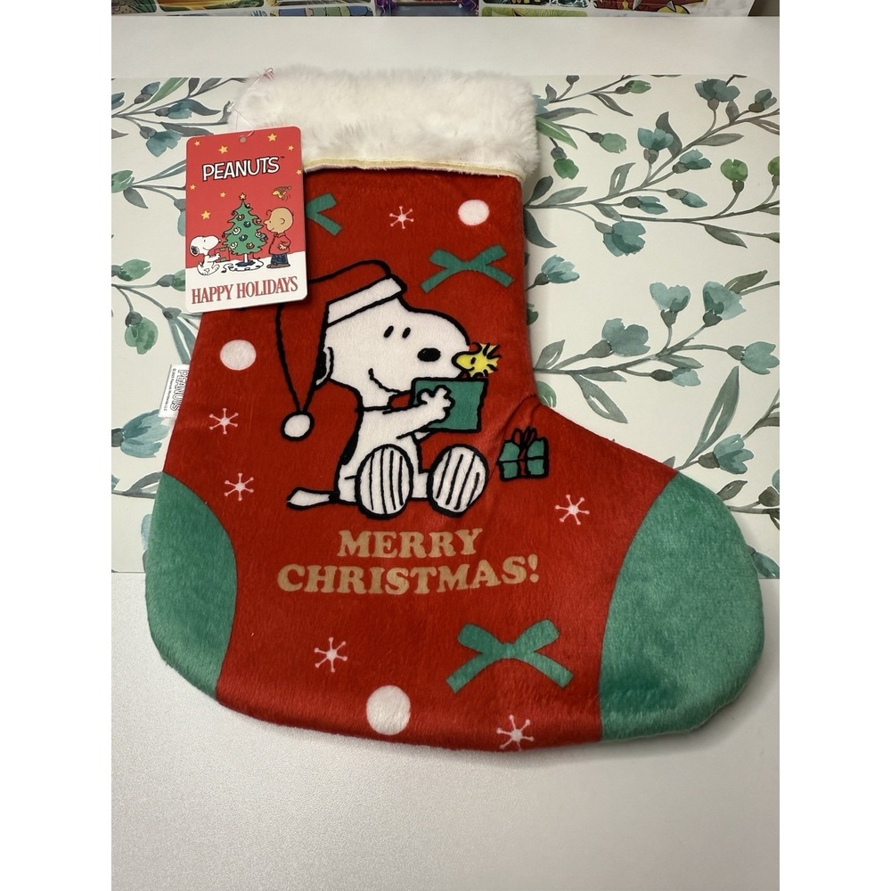 Miniso Peanuts Snoopy Woodstock Christmas Stocking Merry Christmas Holiday 9x12"